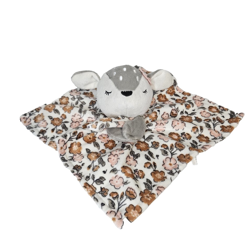 Gerber Deer Fawn Lovey Modern Moments Grey Gray Floral Security Blanket 12 Inch